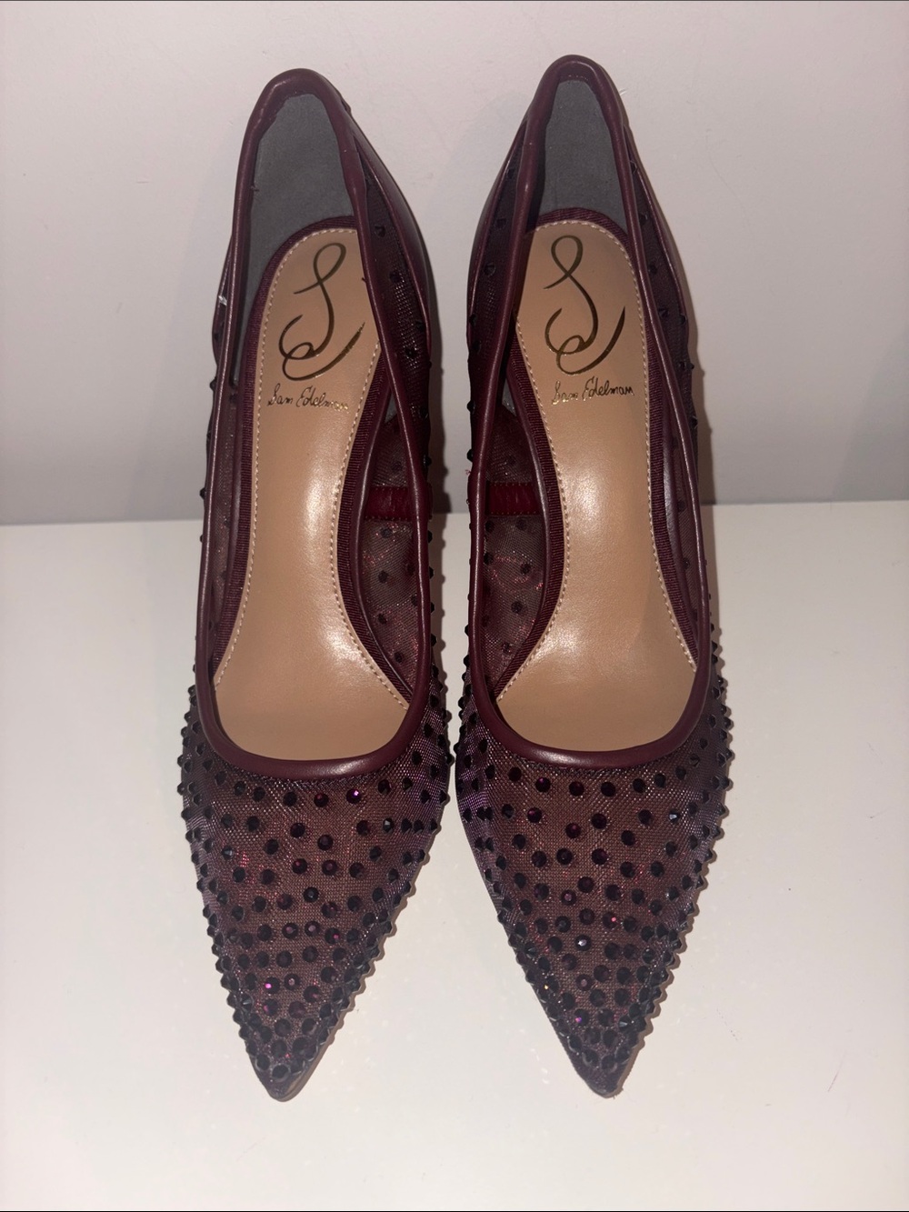 Sam Edelman Burgundy Studded Pointed-Toe Pumps